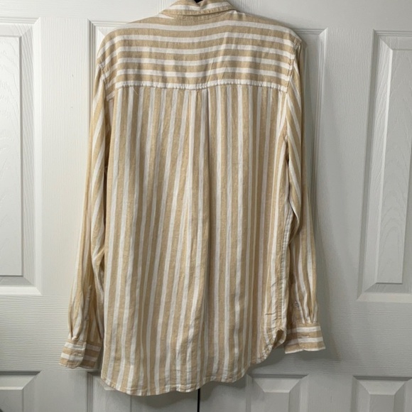 Universal Thread Womens Tan & White Striped Long Sleeve Button Down  Size M - Picture 8 of 11
